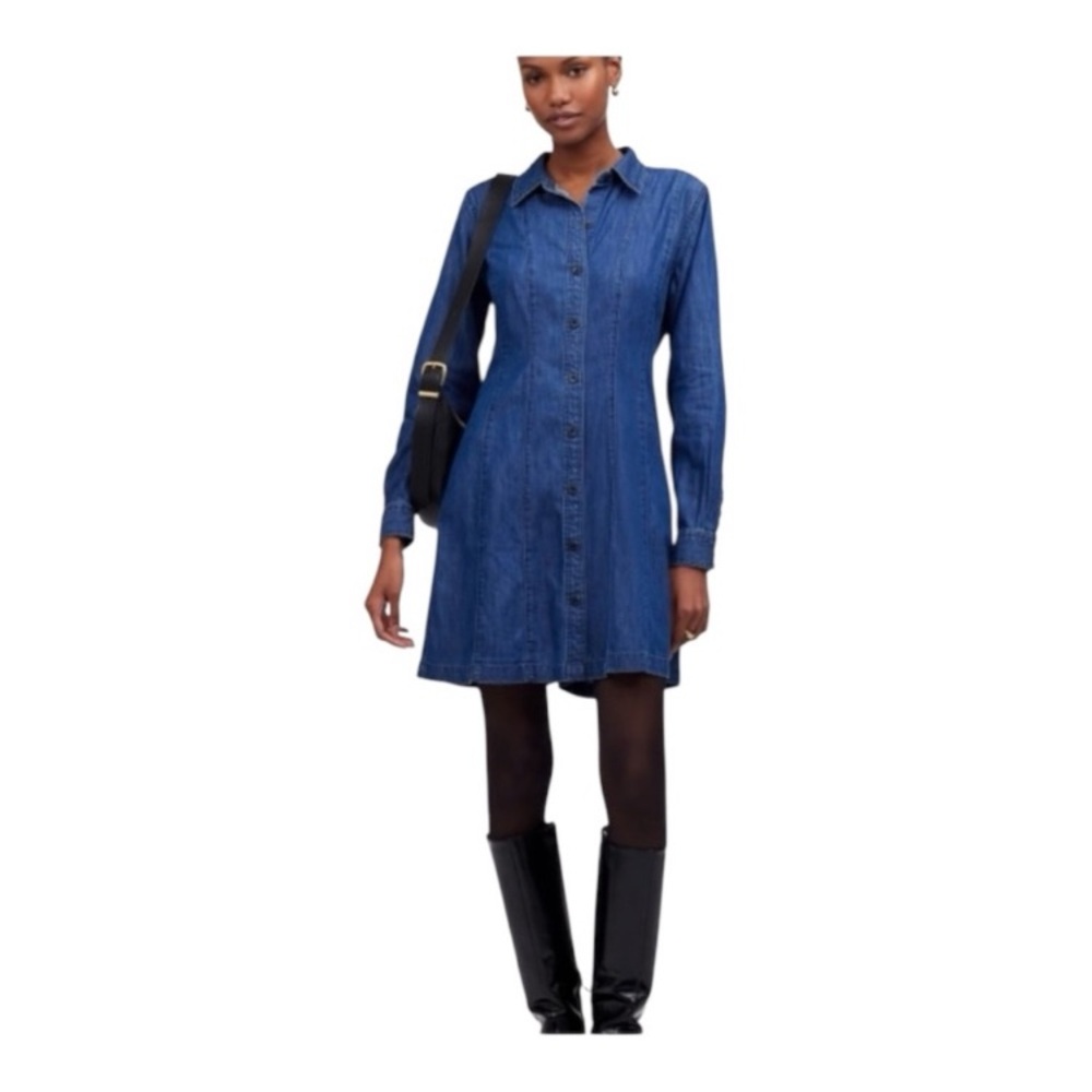 Madewell Chambray Denim Shirt Dress S Long Sleeve A-Line Cotton Casual Size S